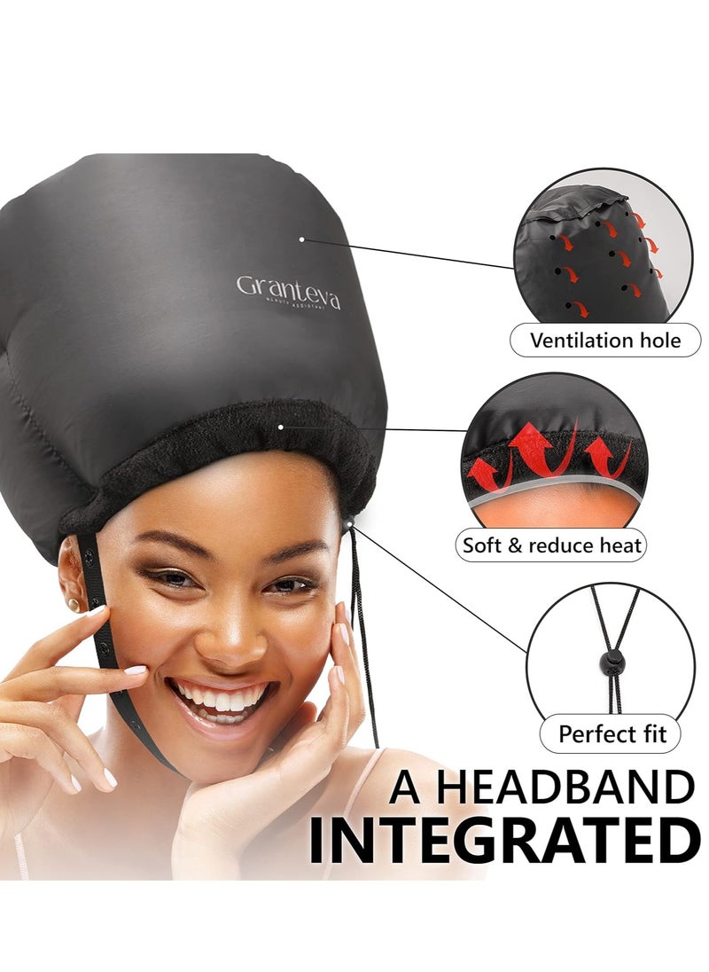 Granteva - Hooded Hair Dryer w/A Headband Integrated That Reduces Heat Around Ears & Neck - Hair Dryer Hooded Diffuser Cap for Curly, Speeds Up Drying Time, Safety Deep Conditioning at Home - Portable, Large - Image 1
