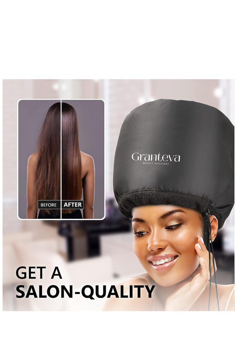 Granteva - Hooded Hair Dryer w/A Headband Integrated That Reduces Heat Around Ears & Neck - Hair Dryer Hooded Diffuser Cap for Curly, Speeds Up Drying Time, Safety Deep Conditioning at Home - Portable, Large - Image 1
