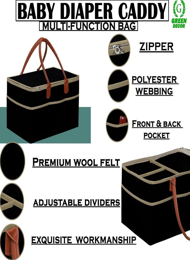 GREEN DECOR-Non Woven Fabric Diaper Caddy Bag with Handles & Zip Lock for Smart Mothers Baby Diaper Caddy Wipes Felt Storage Organizers,Foldable & Portable(Black&Tan&Beige-15X10X8 Inch) - Image 4