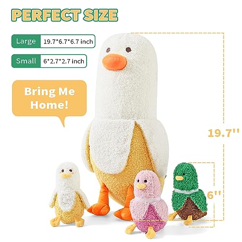 PEACH CAT Banana Duck Plush 1 Mommy 19.7" Banana Duck Stuffed Animal with 3 Cute Babies Inside, 4 Pieces Plushies Toy Set Gifts for Girls and Boys - Image 4