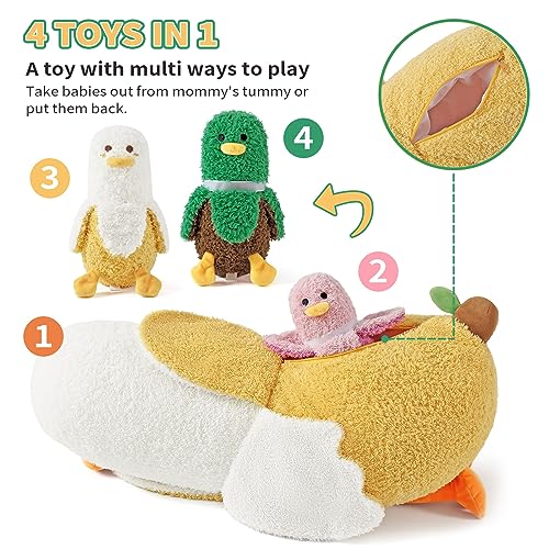 PEACH CAT Banana Duck Plush 1 Mommy 19.7" Banana Duck Stuffed Animal with 3 Cute Babies Inside, 4 Pieces Plushies Toy Set Gifts for Girls and Boys - Image 5