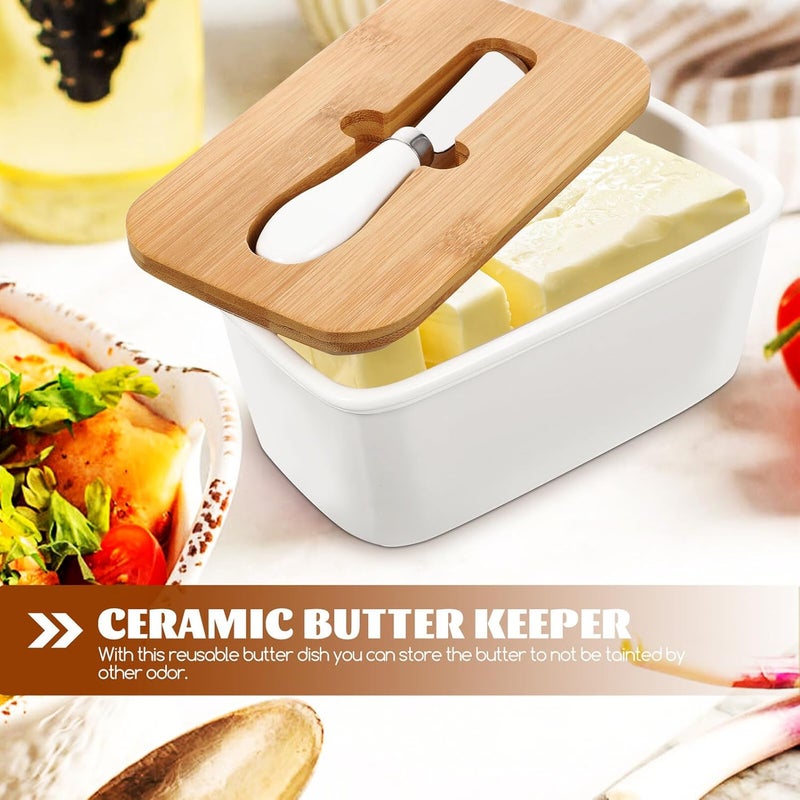 Yardwe Ceramic Butter Dish Set with Cutter Sealed Butter Storage Container with Lid for Kitchen Counter Preservation and Serving - Image 4