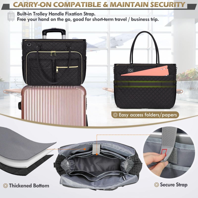 Rainsmore Teacher Tote Bag 15.6 Inch Laptop Bag For Women Work Bag Laptop Tote Nurse Bag Professional Computer Messenger Bag With Insulated Pocket  Laptop Briefcase For Office  College  Nursing  Black - Image 5