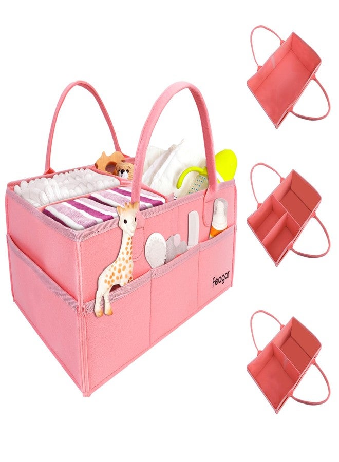 Feagar Baby Diaper Caddy Organizer with Handle- All-in-One Diaper Caddy Basket for Home, Changing Table, Car Organizer, Travel & Nursery, Girls, Boys Shower Gifts Basket, New Mom Present - Pink - Image 1