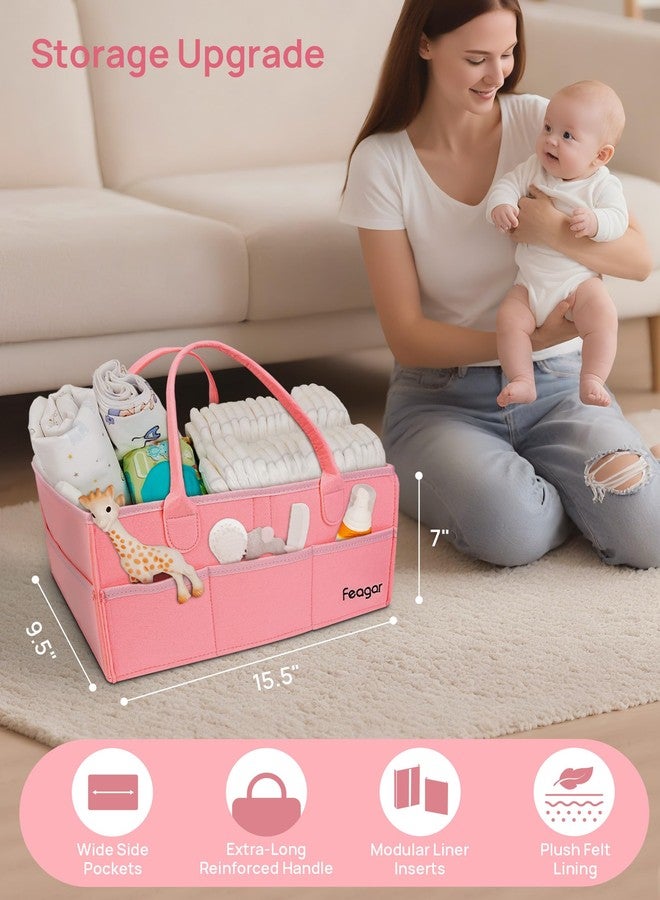 Feagar Baby Diaper Caddy Organizer with Handle- All-in-One Diaper Caddy Basket for Home, Changing Table, Car Organizer, Travel & Nursery, Girls, Boys Shower Gifts Basket, New Mom Present - Pink - Image 2