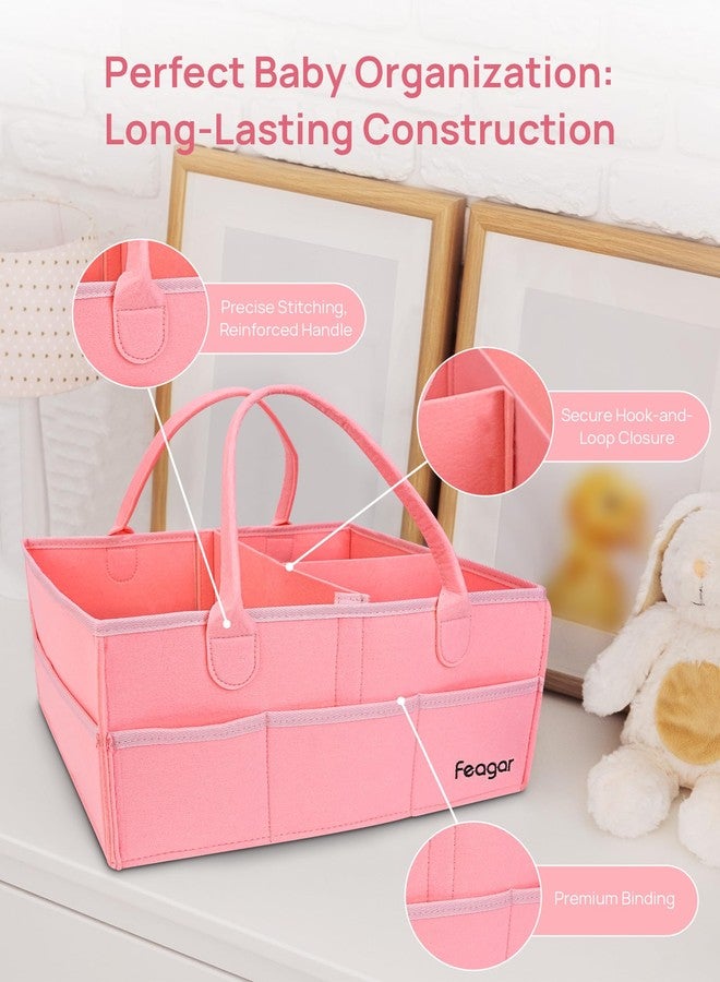 Feagar Baby Diaper Caddy Organizer with Handle- All-in-One Diaper Caddy Basket for Home, Changing Table, Car Organizer, Travel & Nursery, Girls, Boys Shower Gifts Basket, New Mom Present - Pink - Image 3