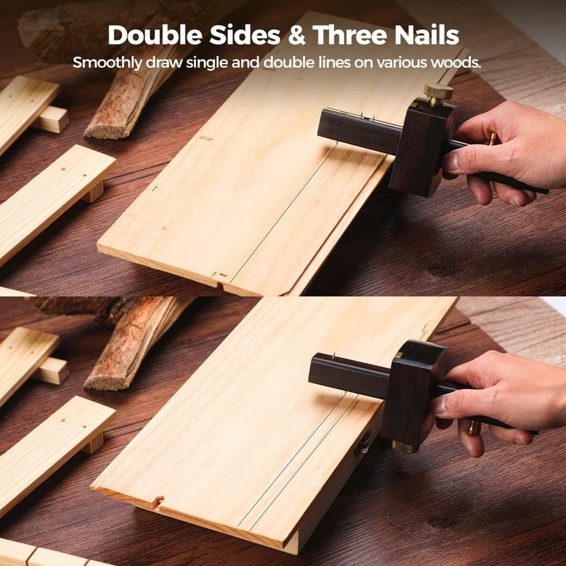 Woodworking Scriber Mortise Gauge Tool 6 4 Inch Ebony Wood Marker Brass Screw Sliding Marking Gauge Adjustable Double Single Line Carpentry Meter - Image 4