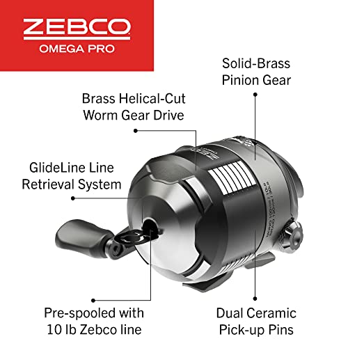 Zebco Omega Pro Spincast Fishing Reel, Size 30 Reel, Dual Ceramic Pick-up Pins, Solid-Brass Pinion Gear, GlideLine ll Line Retrieval System, Pre-Spooled with 10-Pound Fishing Line, Braid Ready, Black - Image 4