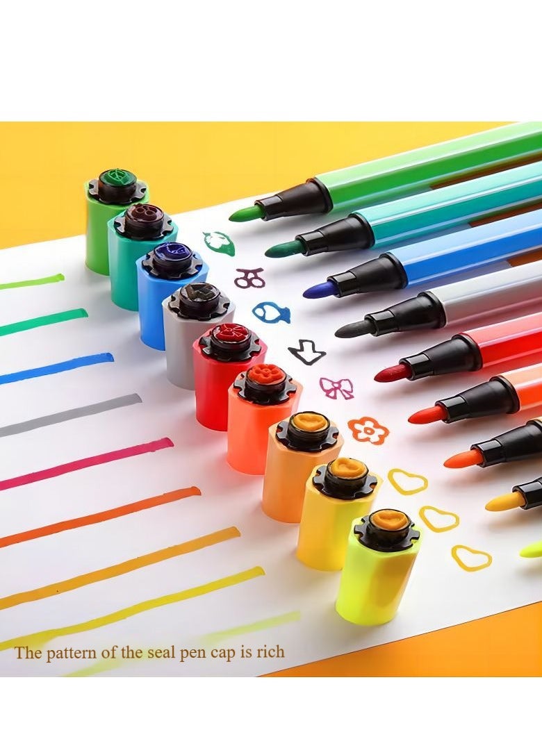 24 لونا قلم تحديد للأطفال قابل للغسل ، علامة ختم اللون 24 فرشاة مجموعة علامات اللون ، متعة للأطفال الصغار في مرحلة ما قبل المدرسة (وردي) - Image 2