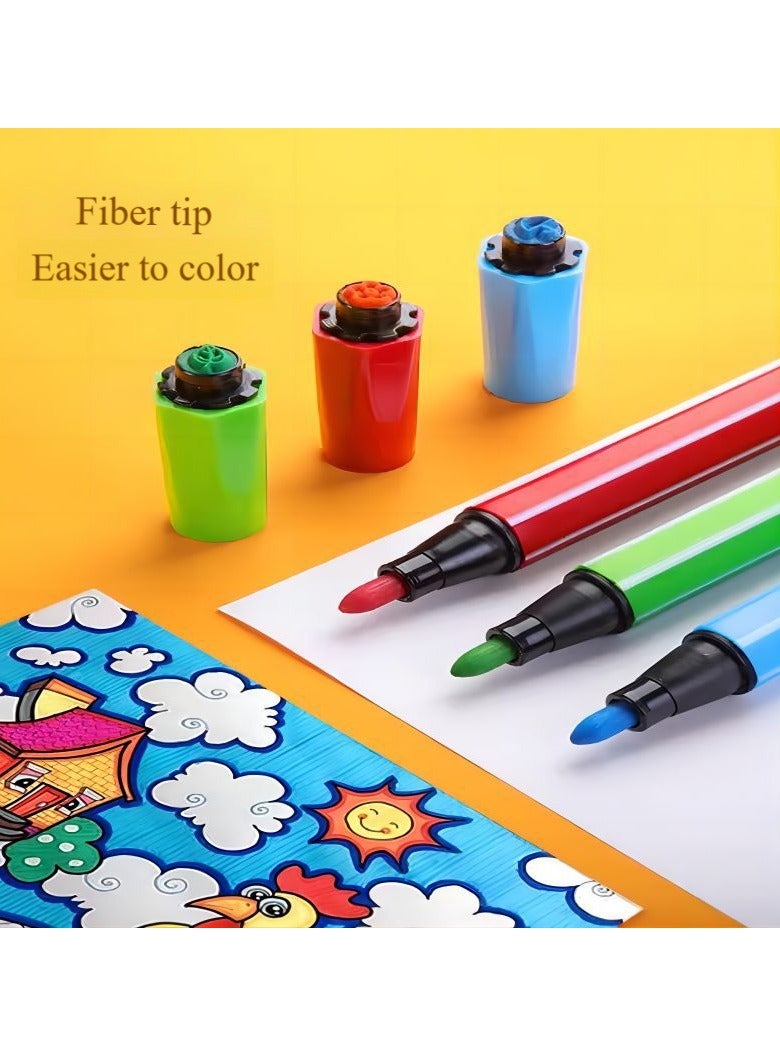 24 لونا قلم تحديد للأطفال قابل للغسل ، علامة ختم اللون 24 فرشاة مجموعة علامات اللون ، متعة للأطفال الصغار في مرحلة ما قبل المدرسة (وردي) - Image 3