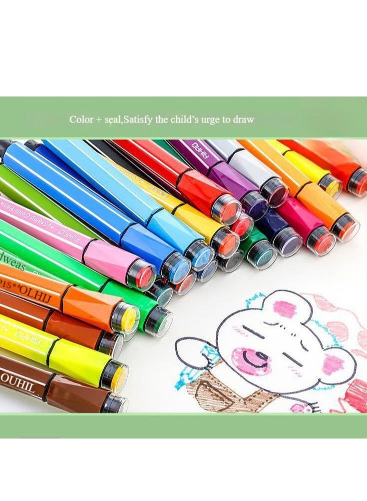 24 لونا قلم تحديد للأطفال قابل للغسل ، علامة ختم اللون 24 فرشاة مجموعة علامات اللون ، متعة للأطفال الصغار في مرحلة ما قبل المدرسة (وردي) - Image 5