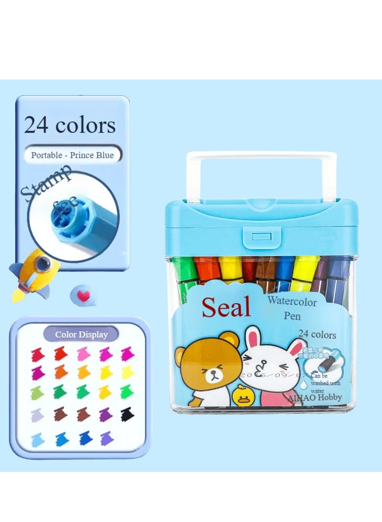 24 لونا قلم تحديد للأطفال قابل للغسل ، علامة ختم اللون 24 فرشاة مجموعة علامات اللون ، متعة للأطفال الصغار في مرحلة ما قبل المدرسة (وردي) - Image 1