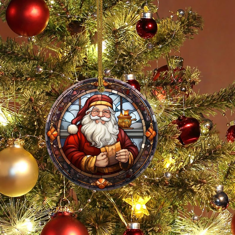 WLWLGLUCK Ceramic Santa Claus Ornament in Stained Glass Patterns  Christmas Ceramic Hanging Ornament  Christmas Tree Ornament for Home Decors  Retro Style Funny Santa Claus Hanging Decors - Image 4