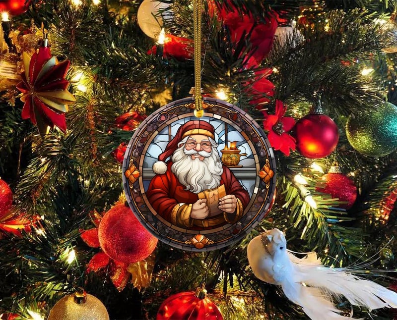 WLWLGLUCK Ceramic Santa Claus Ornament in Stained Glass Patterns  Christmas Ceramic Hanging Ornament  Christmas Tree Ornament for Home Decors  Retro Style Funny Santa Claus Hanging Decors - Image 3