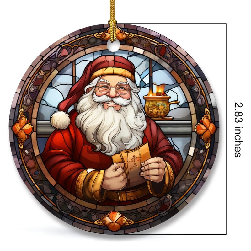 WLWLGLUCK Ceramic Santa Claus Ornament in Stained Glass Patterns  Christmas Ceramic Hanging Ornament  Christmas Tree Ornament for Home Decors  Retro Style Funny Santa Claus Hanging Decors - Image 2