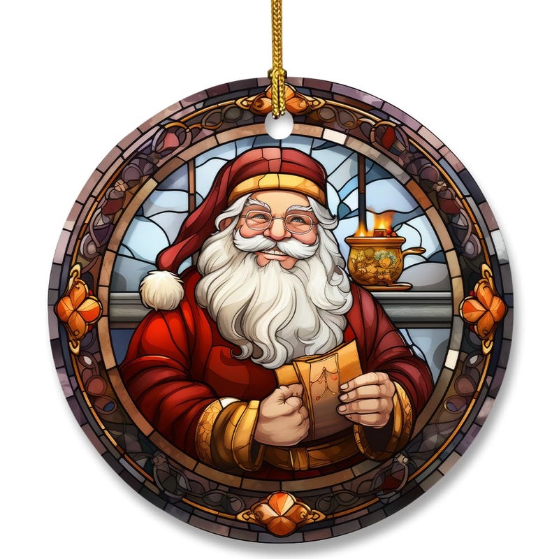 WLWLGLUCK Ceramic Santa Claus Ornament in Stained Glass Patterns  Christmas Ceramic Hanging Ornament  Christmas Tree Ornament for Home Decors  Retro Style Funny Santa Claus Hanging Decors - Image 1