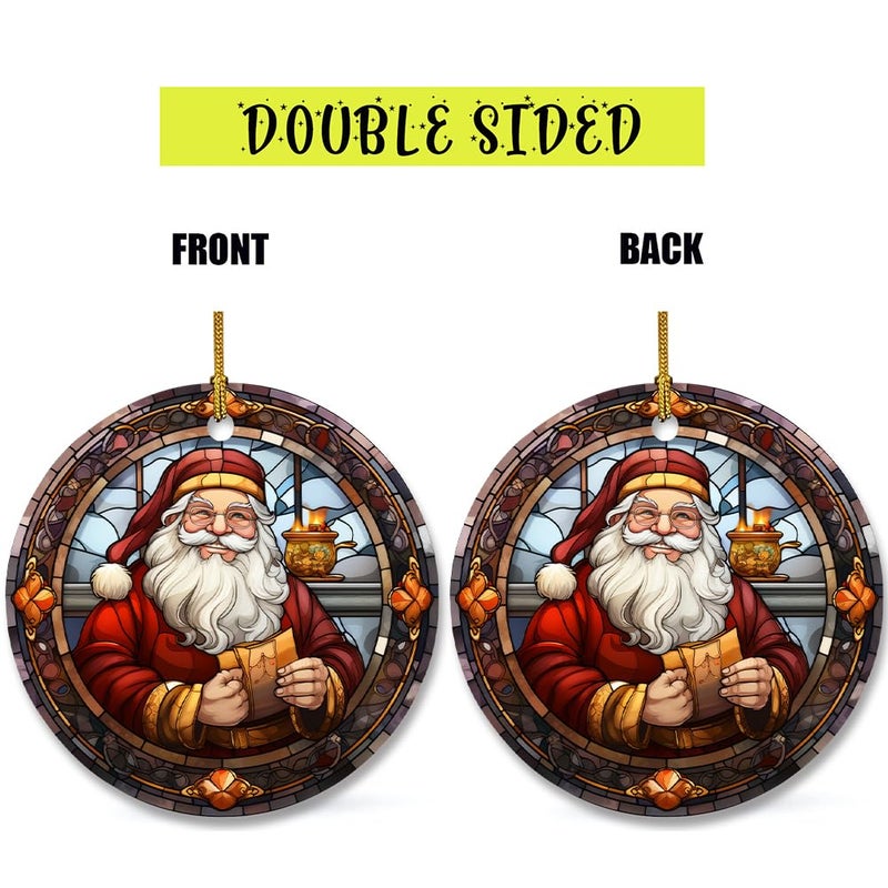 WLWLGLUCK Ceramic Santa Claus Ornament in Stained Glass Patterns  Christmas Ceramic Hanging Ornament  Christmas Tree Ornament for Home Decors  Retro Style Funny Santa Claus Hanging Decors - Image 5