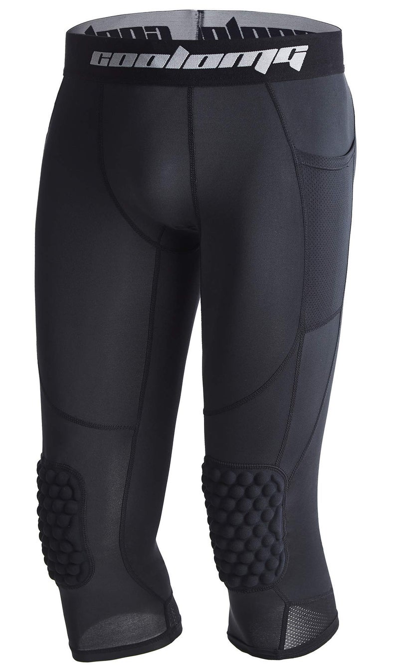COOLOMG Basketball Pants with Knee Pads Kids 3/4 Compression Tights Black S - Image 4