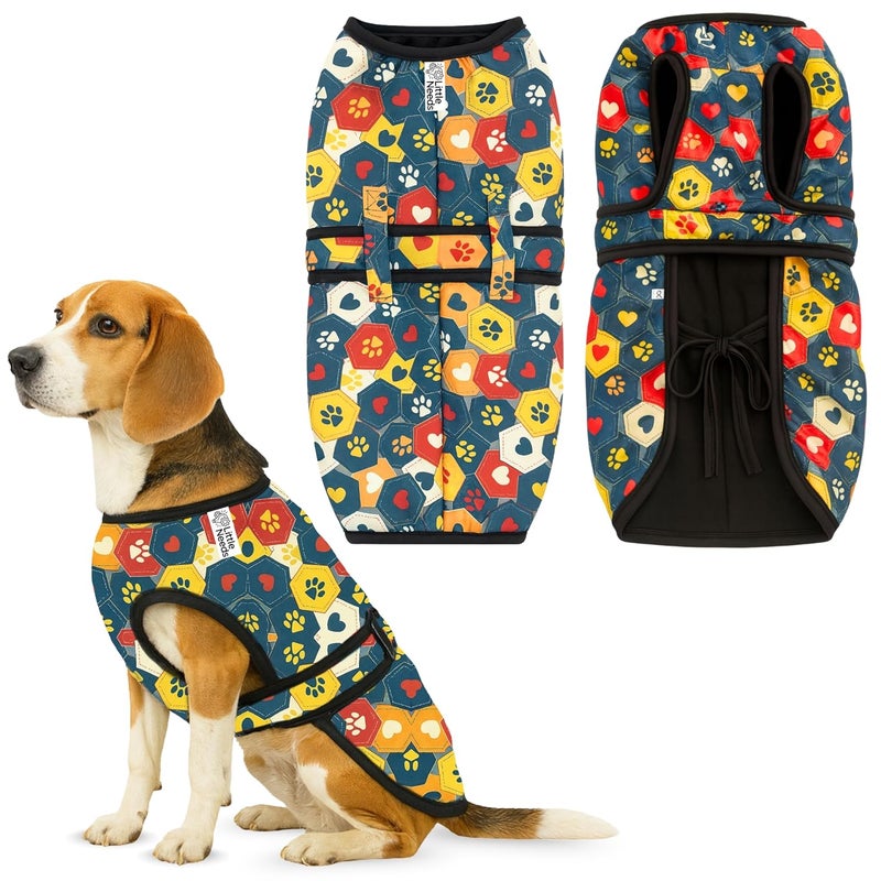 LITTLE NEEDS Dog Winter Jacket - (Hexa Print, 22 Inch) for Medium Dogs | Ultra Warm Waterproof & Windproof Coat | Adjustable Velcro Closure, Washable Vest for Cold Weather | Indoor & Outdoor Use - Image 1