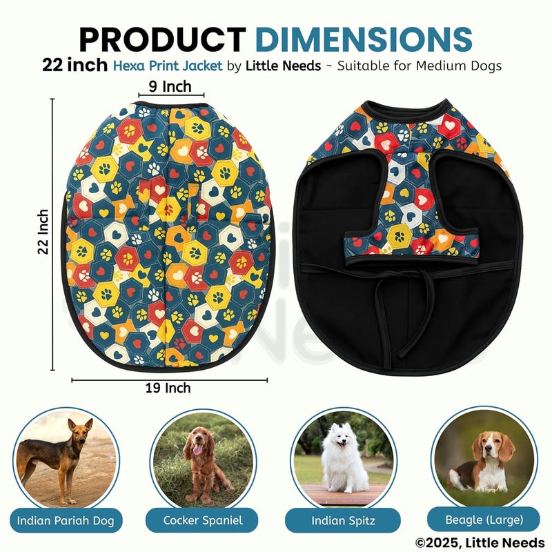LITTLE NEEDS Dog Winter Jacket - (Hexa Print, 22 Inch) for Medium Dogs | Ultra Warm Waterproof & Windproof Coat | Adjustable Velcro Closure, Washable Vest for Cold Weather | Indoor & Outdoor Use - Image 2