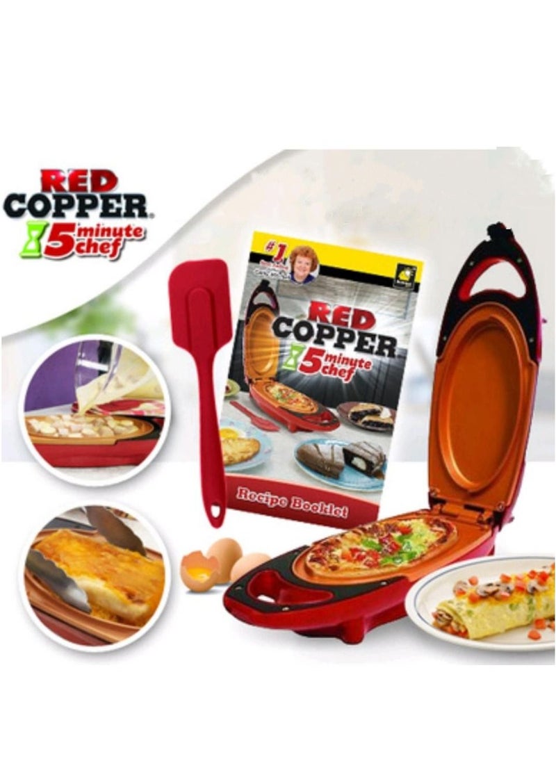 Red Copper 5 Minute Chef Double Sided Copper Infused Grill Pan with Non Stick Anti Scratch Surface for Making Delicious Omelet - Image 1