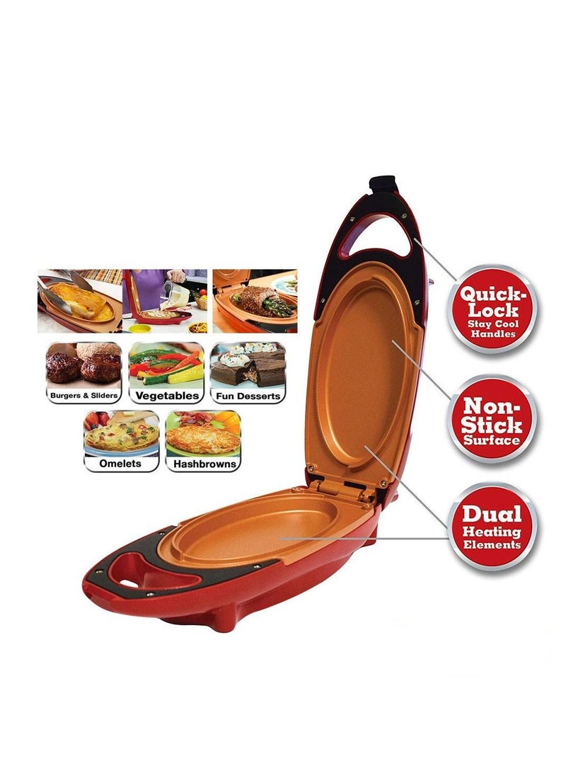 Red Copper 5 Minute Chef Double Sided Copper Infused Grill Pan with Non Stick Anti Scratch Surface for Making Delicious Omelet - Image 2