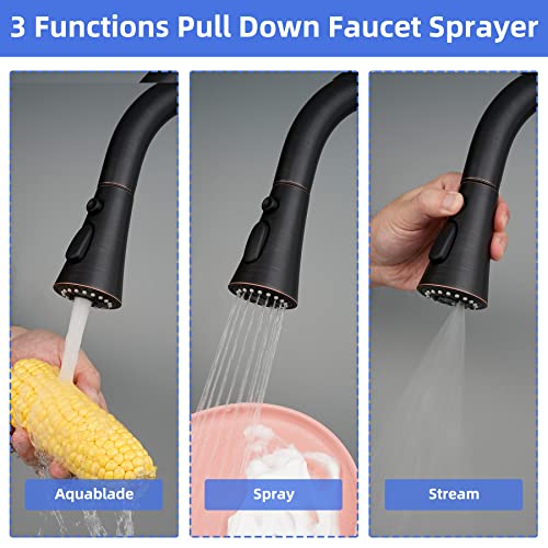 iFealClear Kitchen Faucet Head Replacement, 3 Modes Pull Down Faucet Spray Head Replacement Compatible with Moen Delta Kitchen Sink Faucet, 15 Adapters Available, Oil Rubbed Bronze - Image 2