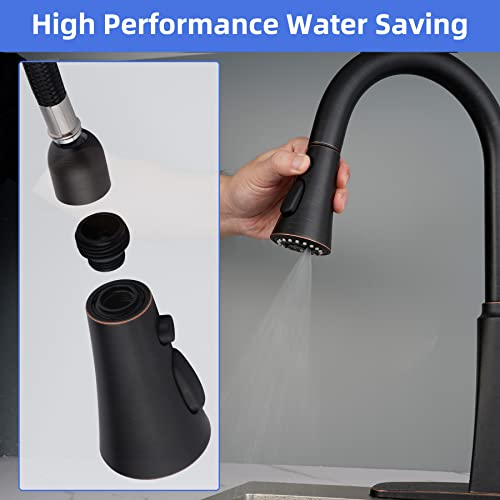 iFealClear Kitchen Faucet Head Replacement, 3 Modes Pull Down Faucet Spray Head Replacement Compatible with Moen Delta Kitchen Sink Faucet, 15 Adapters Available, Oil Rubbed Bronze - Image 3