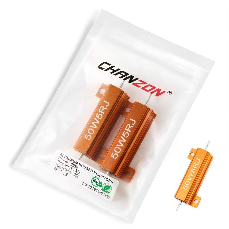 CHANZON 2pcs Wirewound Aluminum Shell Resistor 5 Ω ohm 50W ±5% Tolerance 5R Rohs Certified - Image 3