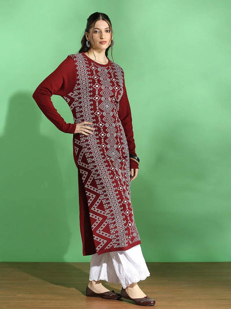 جلو باص جلوبوس كيرتا نسائي شتوي محبوك أكريليك فضفاض بياقة مستديرة وأكمام طويلة