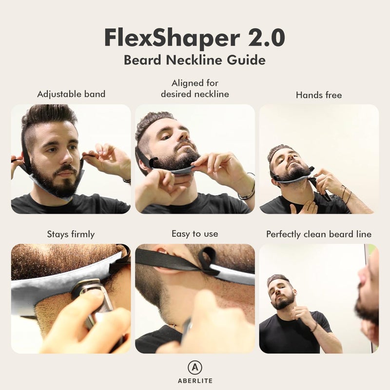 Aberlite FlexShaper 2.0 - Beard Shaper for Men - Hands-Free & Flexible Neckline Guide - Beard Trimmer Tool - Lineup Stencil Kit - White - Image 4