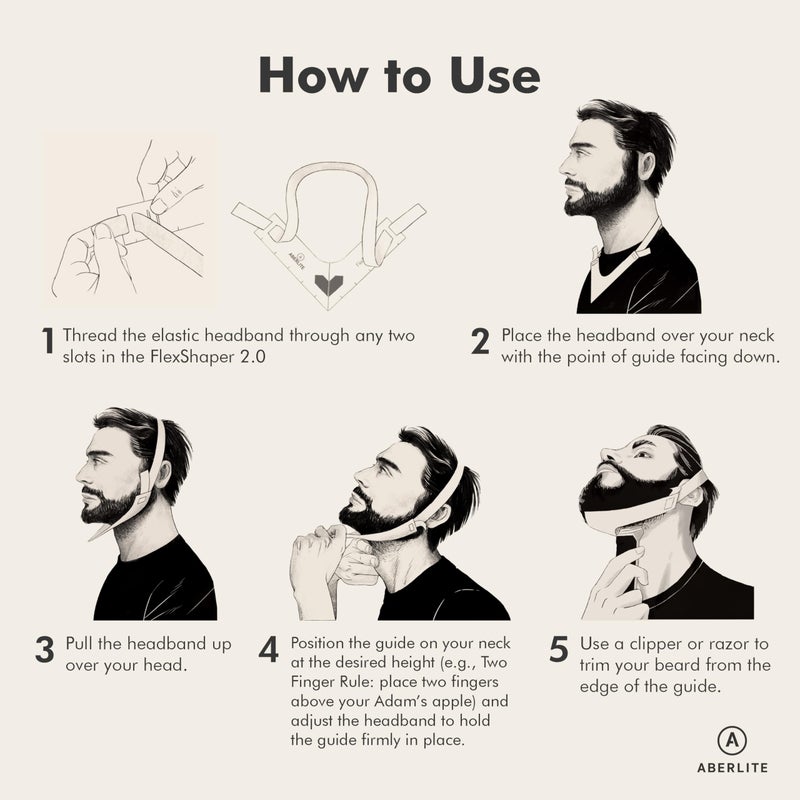 Aberlite FlexShaper 2.0 - Beard Shaper for Men - Hands-Free & Flexible Neckline Guide - Beard Trimmer Tool - Lineup Stencil Kit - White - Image 3