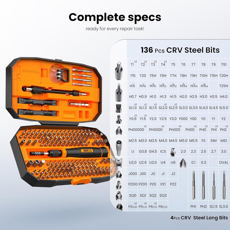 Jorest 152 in 1 Precision Screwdriver Set, Tool Gifts for Men, Magnetic Tool Kit with Torx Triwing Bits, Repair for Electronics,Macbook, Laptop, PC, RC, PS5, iphone,Jewelers, XBOX, Glasses - Image 3