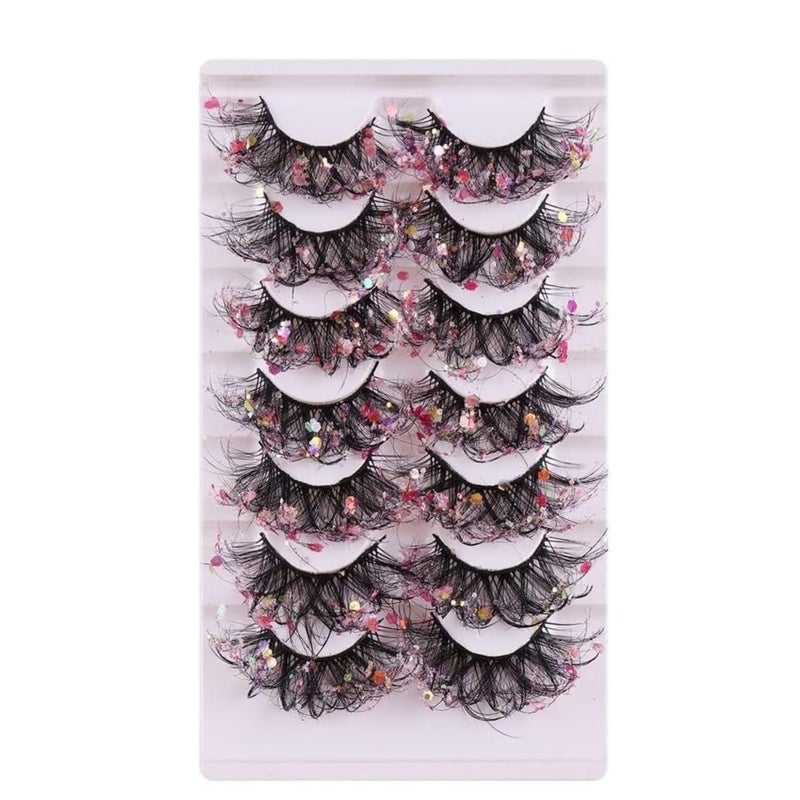 SOLARAE 7 Pairs Night Luminous Glitter False Eyelashes Wispy Faux Mink Lashes Colored Eyelashes Dramatic Lashes for Party Stage Cosplay - Image 2