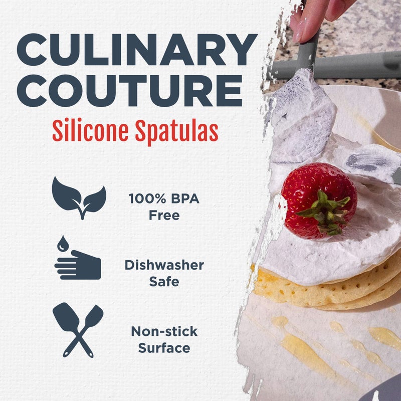 Culinary Couture مجموعة ملعقات سيليكون رمادية من كوليناري كوتور - 4 قطع - ملعقات مطاطية مقاومة للحرارة حتى 608F خالية من BPA - مجموعة ملعقات سيليكون للأواني غير اللاصقة - أدوات الخبز السيليكونية - Image 3