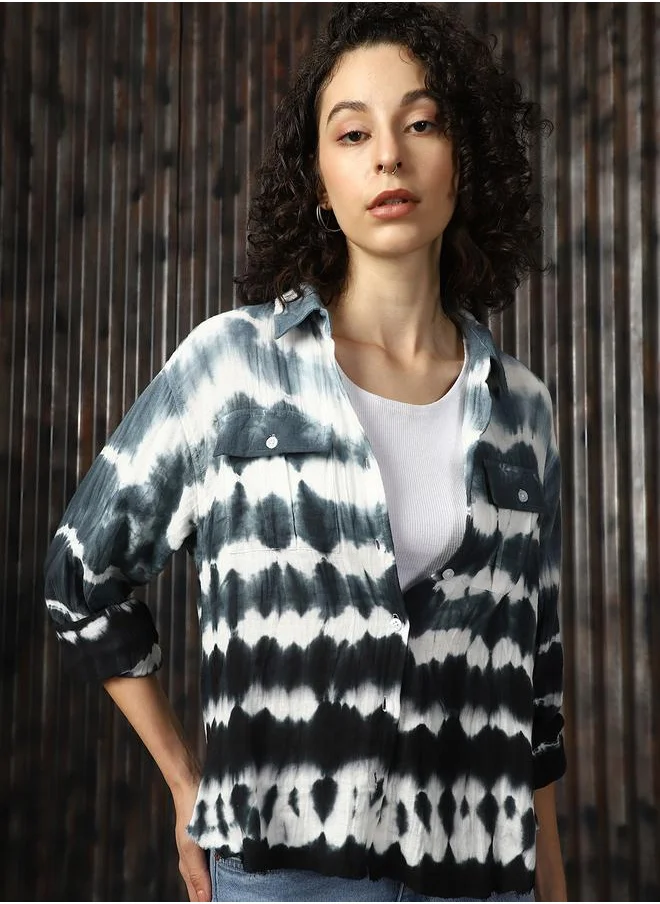 HIGH STAR Women Boxy Fit Cotton Tye Dye wash Casual Shirt