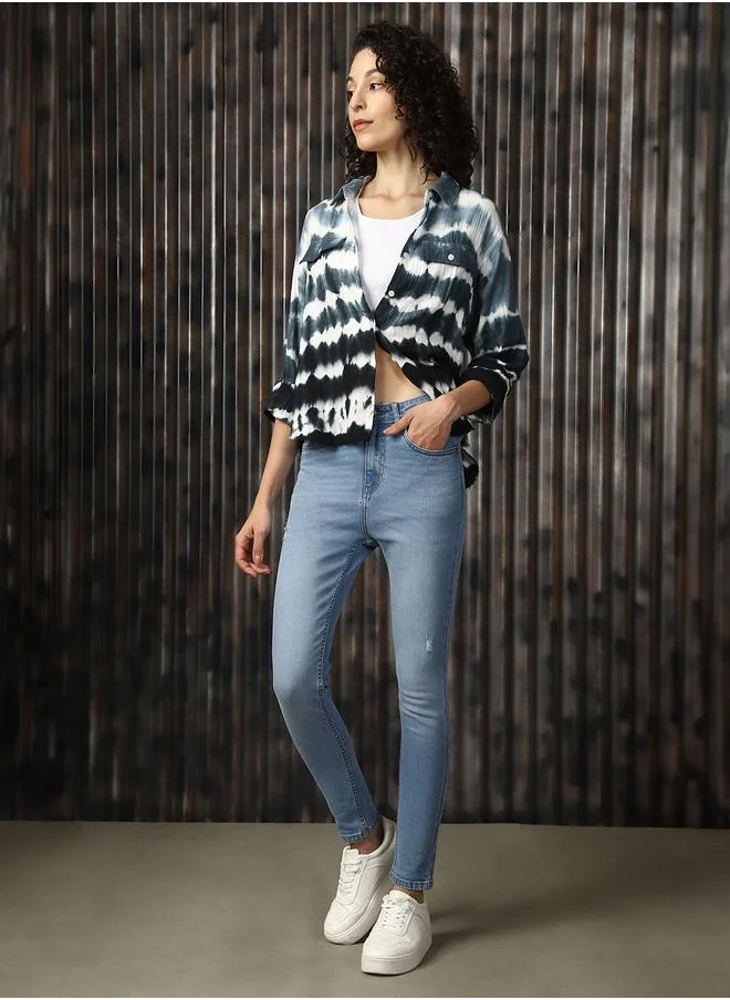 HIGH STAR Women Boxy Fit Cotton Tye Dye wash Casual Shirt