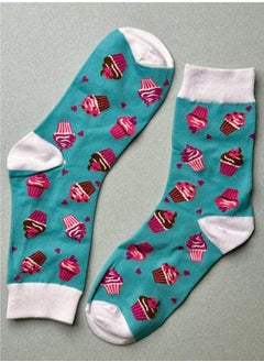 The Socks Hype Unisex Ice Cream Cup Socks for Men Women | Soft Cotton Blue Socks | Suitable for 35-42 Sizes | Adorable Sweet Cupcake Design  - Image 1