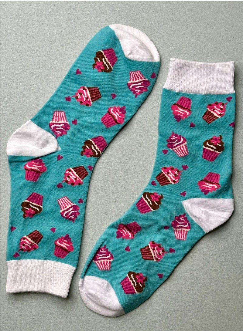 The Socks Hype Unisex Ice Cream Cup Socks for Men Women | Soft Cotton Blue Socks | Suitable for 35-42 Sizes | Adorable Sweet Cupcake Design - Image 1