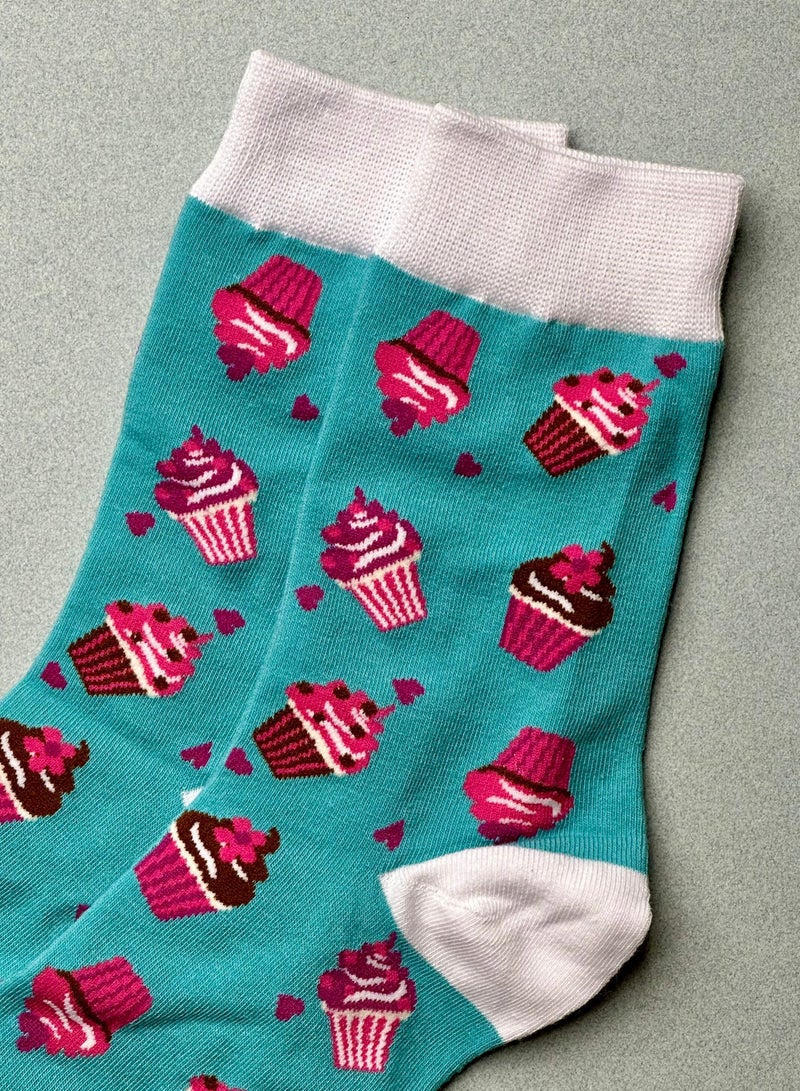 The Socks Hype Unisex Ice Cream Cup Socks for Men Women | Soft Cotton Blue Socks | Suitable for 35-42 Sizes | Adorable Sweet Cupcake Design - Image 4