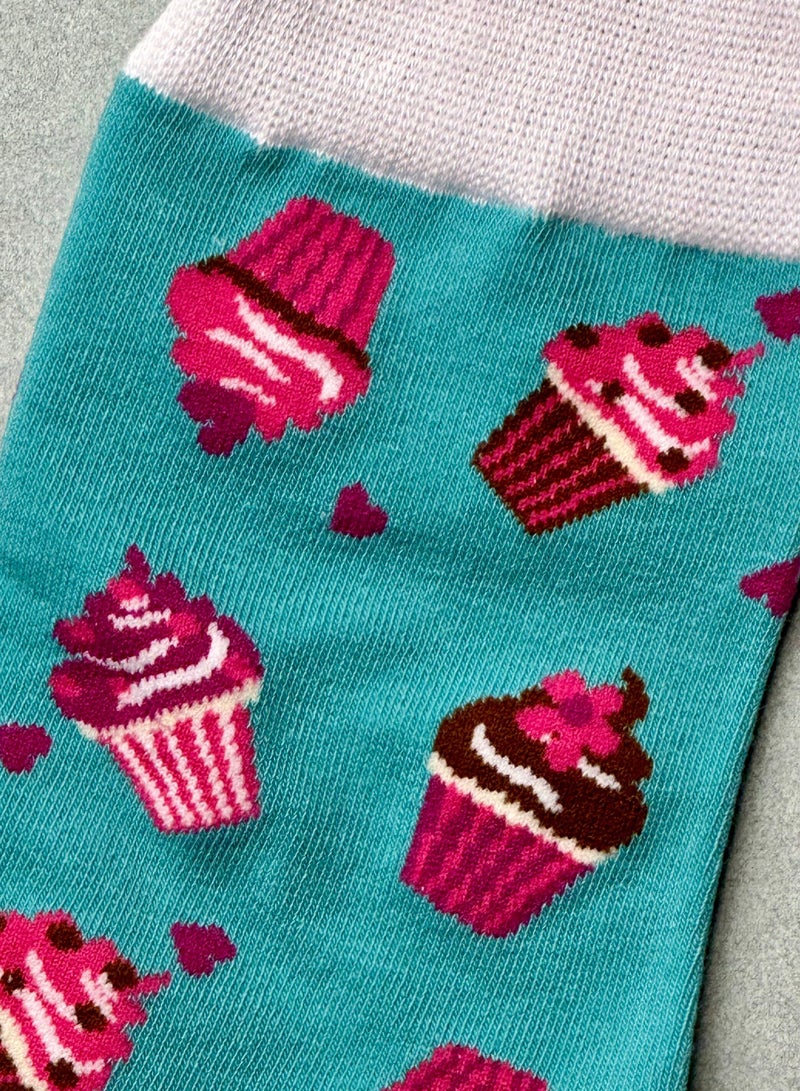 The Socks Hype Unisex Ice Cream Cup Socks for Men Women | Soft Cotton Blue Socks | Suitable for 35-42 Sizes | Adorable Sweet Cupcake Design - Image 2