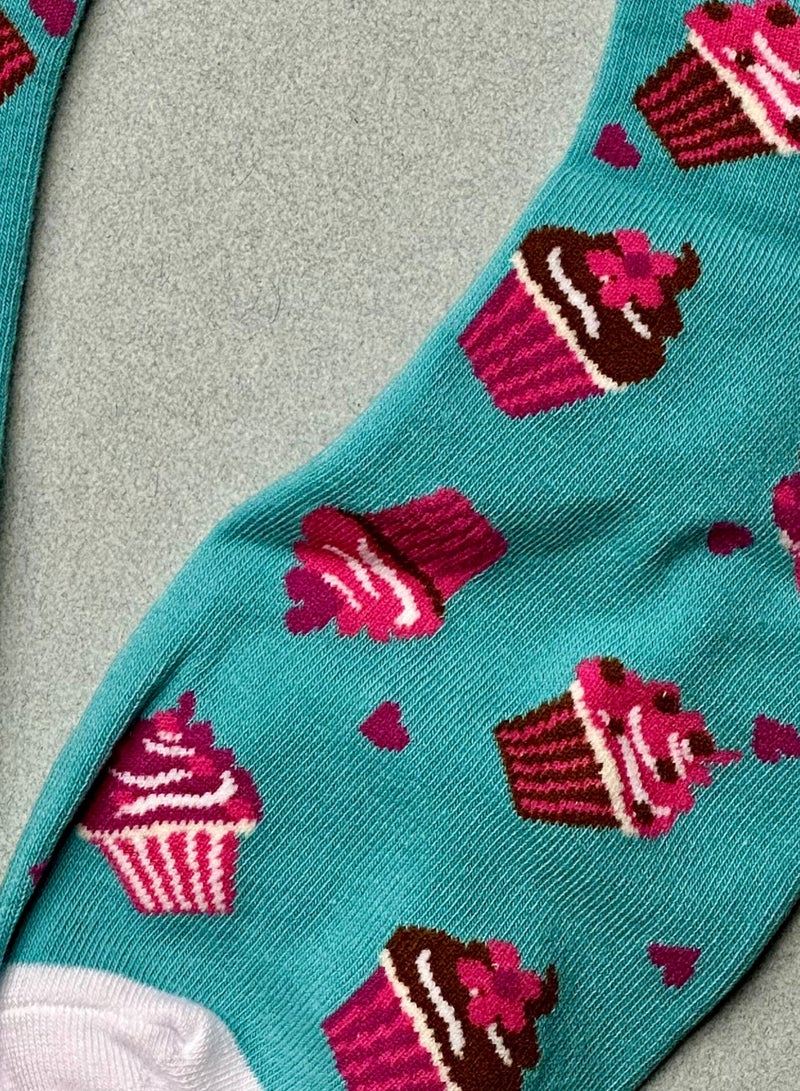 The Socks Hype Unisex Ice Cream Cup Socks for Men Women | Soft Cotton Blue Socks | Suitable for 35-42 Sizes | Adorable Sweet Cupcake Design - Image 3