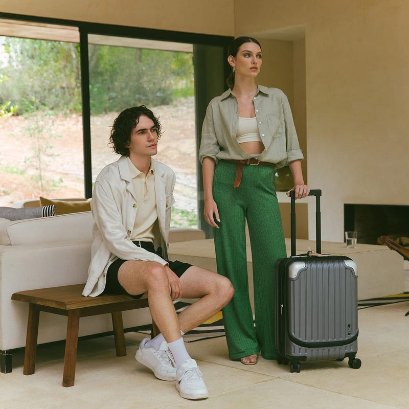 LEVEL8 Grace Carry on Luggage, 20 Inch Expandable Hard Shell Suitcase with Wheels, Abs+Pc Harshell Spinner Luggages with Tsa Lock, Travel Bag for Women Men, Grey - Image 2