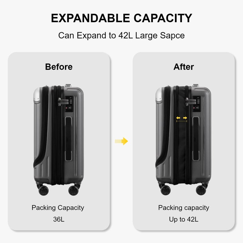 LEVEL8 Grace Carry on Luggage, 20 Inch Expandable Hard Shell Suitcase with Wheels, Abs+Pc Harshell Spinner Luggages with Tsa Lock, Travel Bag for Women Men, Grey - Image 4