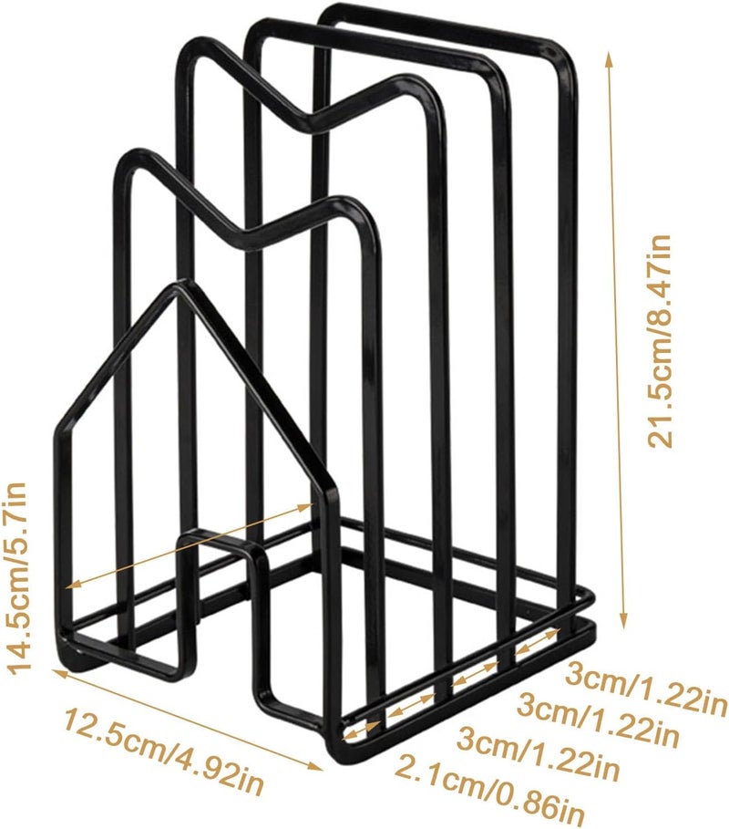 SUNFICON Cutting Board Rack Chopping Board Organizer Stand Holder Kitchen Countertop Pots Pan Lids Rack Organizer Flat Steel 4.92 x 5.7 x 8.47 in. Black - Image 3