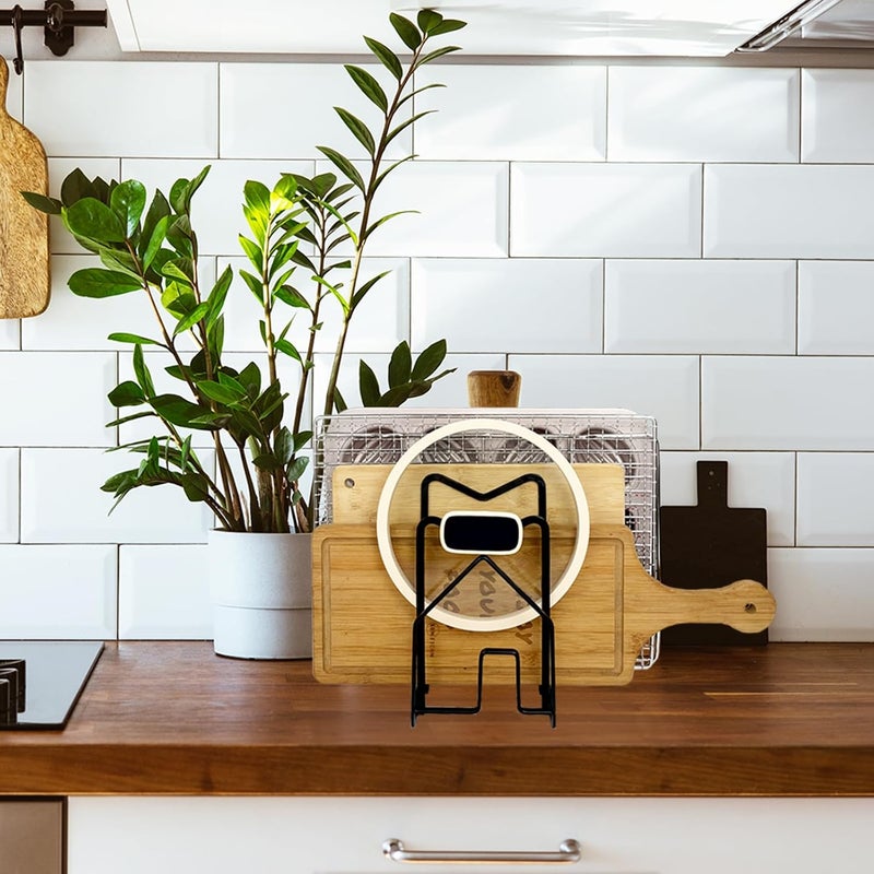 SUNFICON Cutting Board Rack Chopping Board Organizer Stand Holder Kitchen Countertop Pots Pan Lids Rack Organizer Flat Steel 4.92 x 5.7 x 8.47 in. Black - Image 4