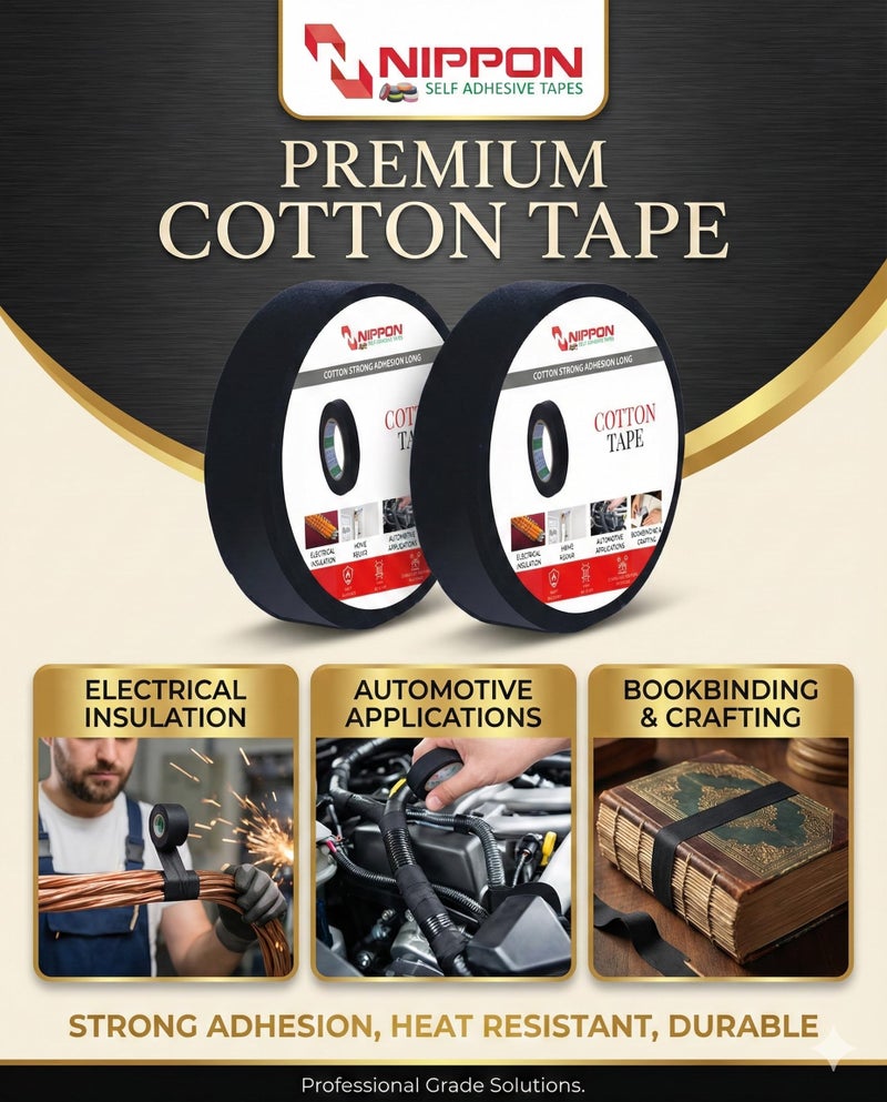 NIPPON Cotton Tape – Durable, Heat-Resistant Cloth Tape for Insulation, Binding, and Electrical Wrapping! Pack of 2 - Image 2
