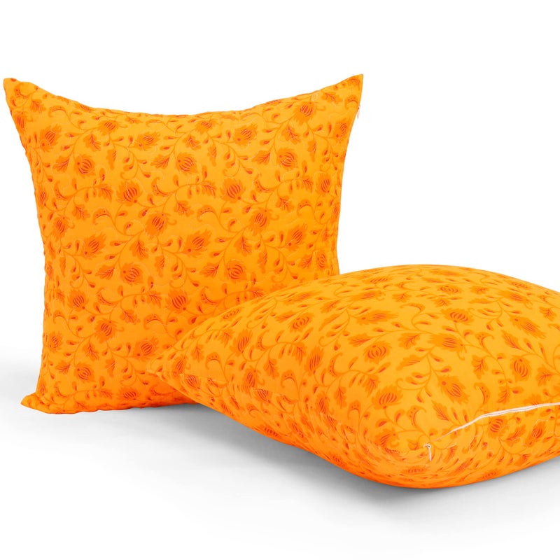 EVENHUG Quilted Pillow Shams Set of 2 Orange Sunflower Pillow Covers Floral Pillowcases Matching Bedding Decoration 18 X 18