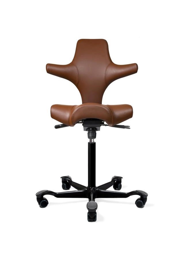 HAG Capisco Adjustable Sit to Stand Desk Chair - Black Frame - Leather Tan Brown Seat - Image 1