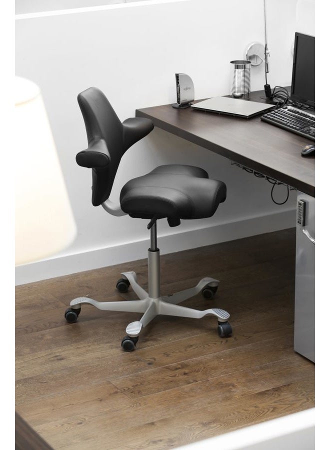 HAG Capisco Adjustable Sit to Stand Desk Chair - Black Frame - Leather Tan Brown Seat - Image 4